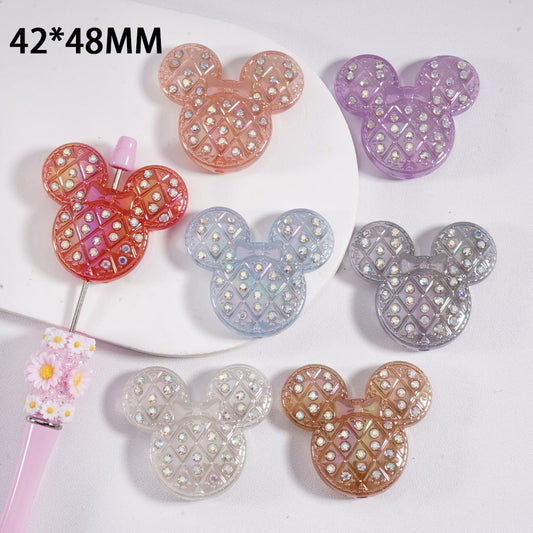 Acrylic Beads UV Coating Cute Micke Mouse Head with AB Rhinestones 42*48MM, Random Mix