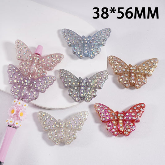 Acrylic Beads UV Coating Cute Butterflies with AB Rhinestones 38*56MM, Random Mix