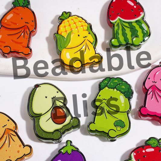 Fruit and Vegetable Series in Man Exclusive Theme Acrylic Beads, Random Mix