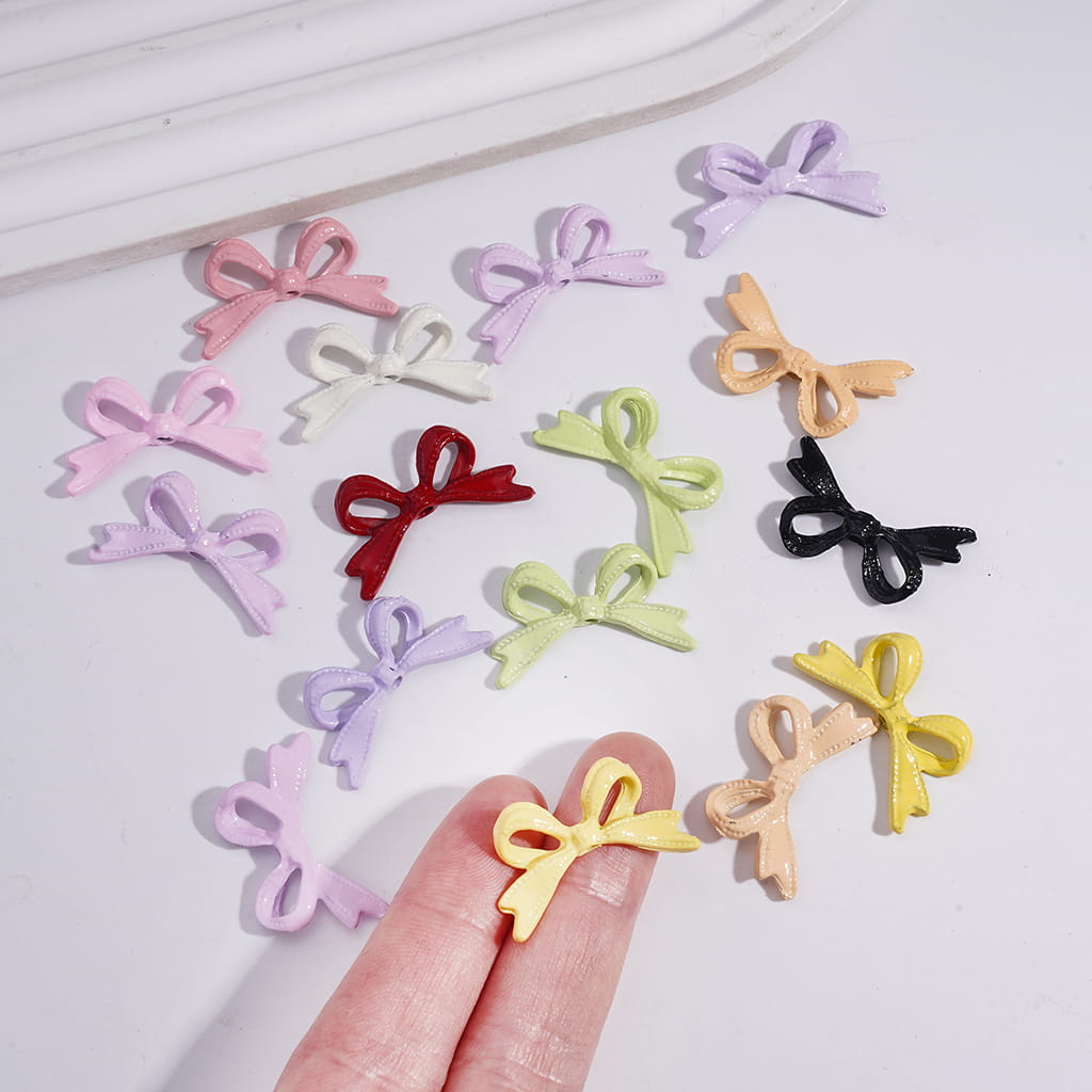 Multi-Color Metal Beads Mini Cute Bowtie Shape, Random Mix, 25 MM
