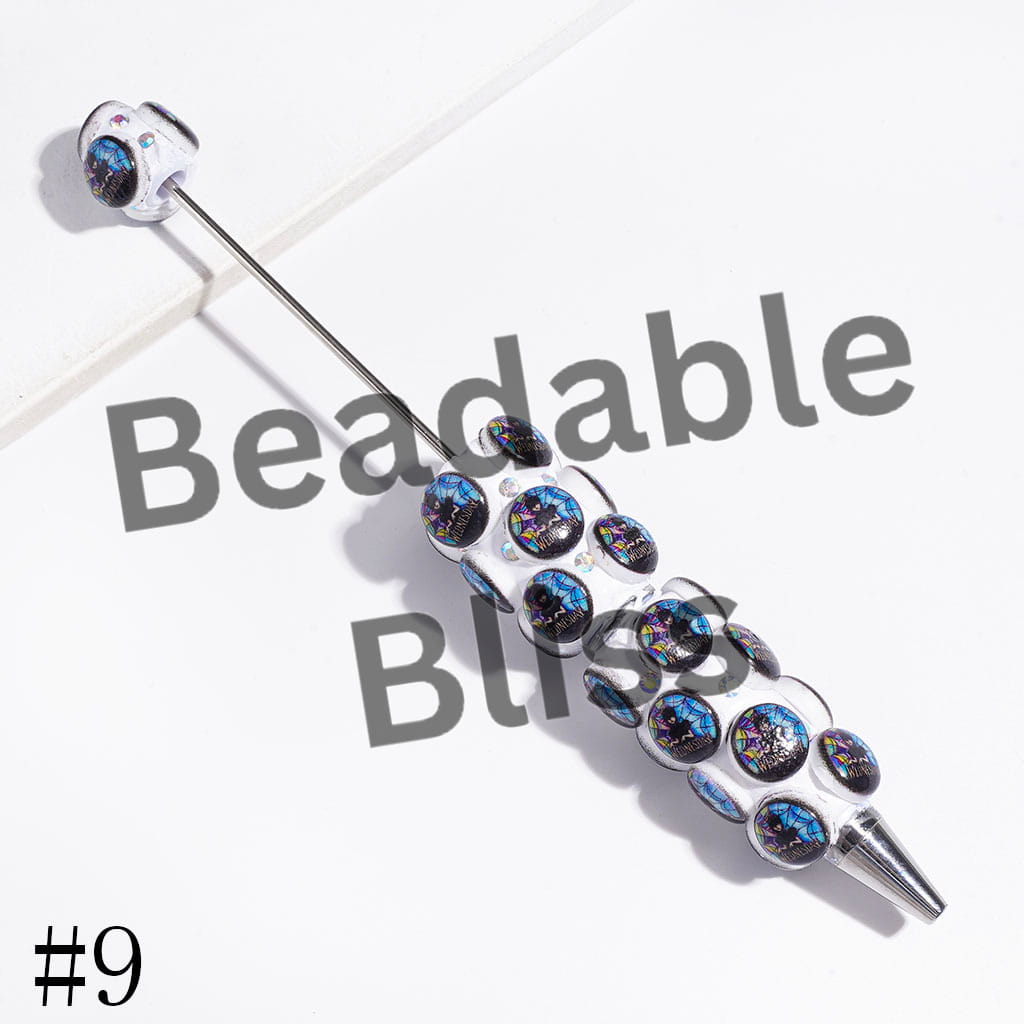 Beadable Clay Pens with American Transnatural Horror Comedy Characters Series, AB Rhinestones, Blue Style