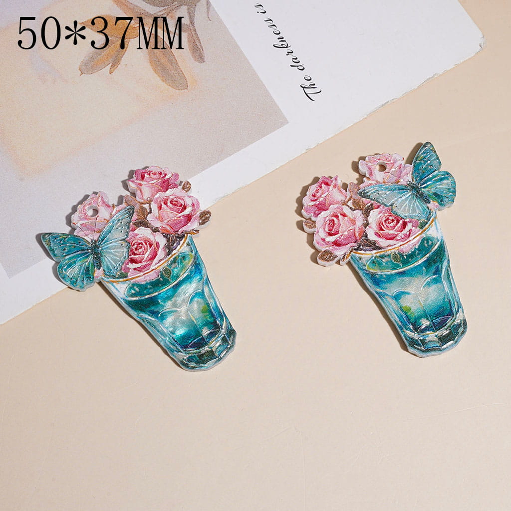 Rose Flower Vase with Butterfly Acrylic Pendants, 50*37MM