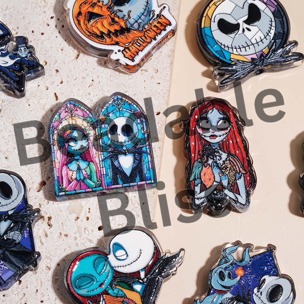 Halloween Skull Skeleton Couple Character Series Acrylic Beads, Semi-Clear, Random Mix