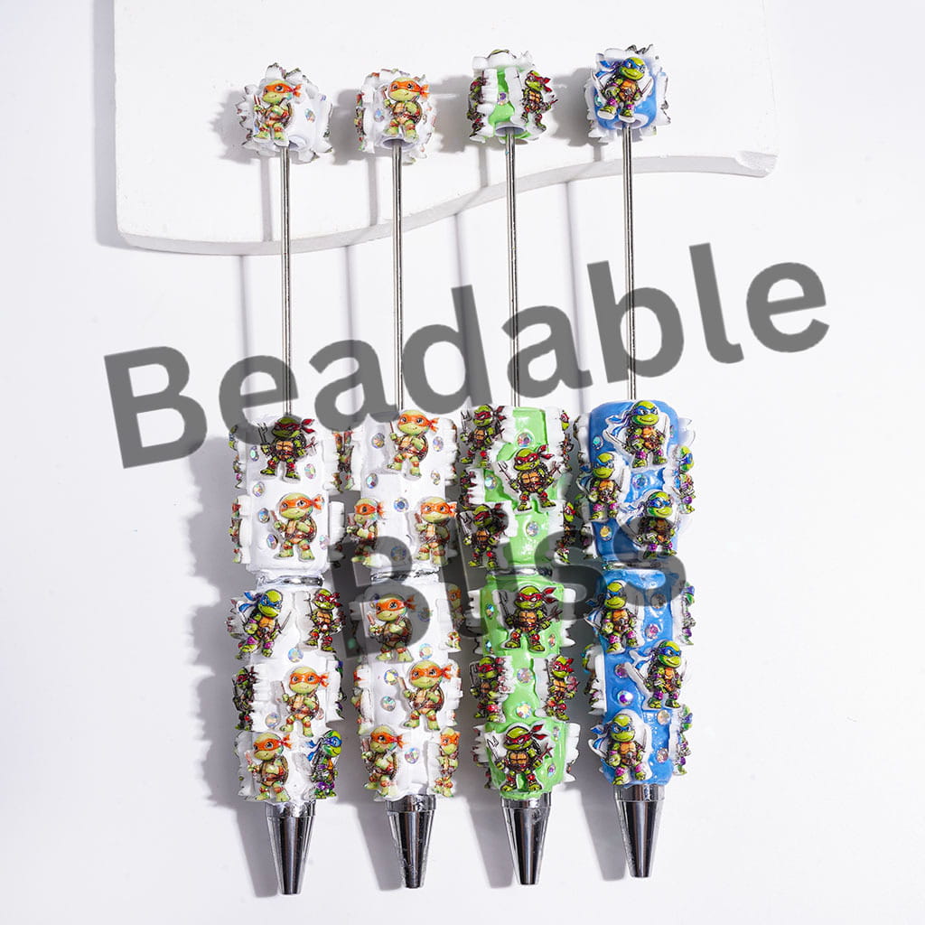 AB Rhinestones & Green Tortoise Character with Eye Mask & Knee Pads Beadable Clay Pens