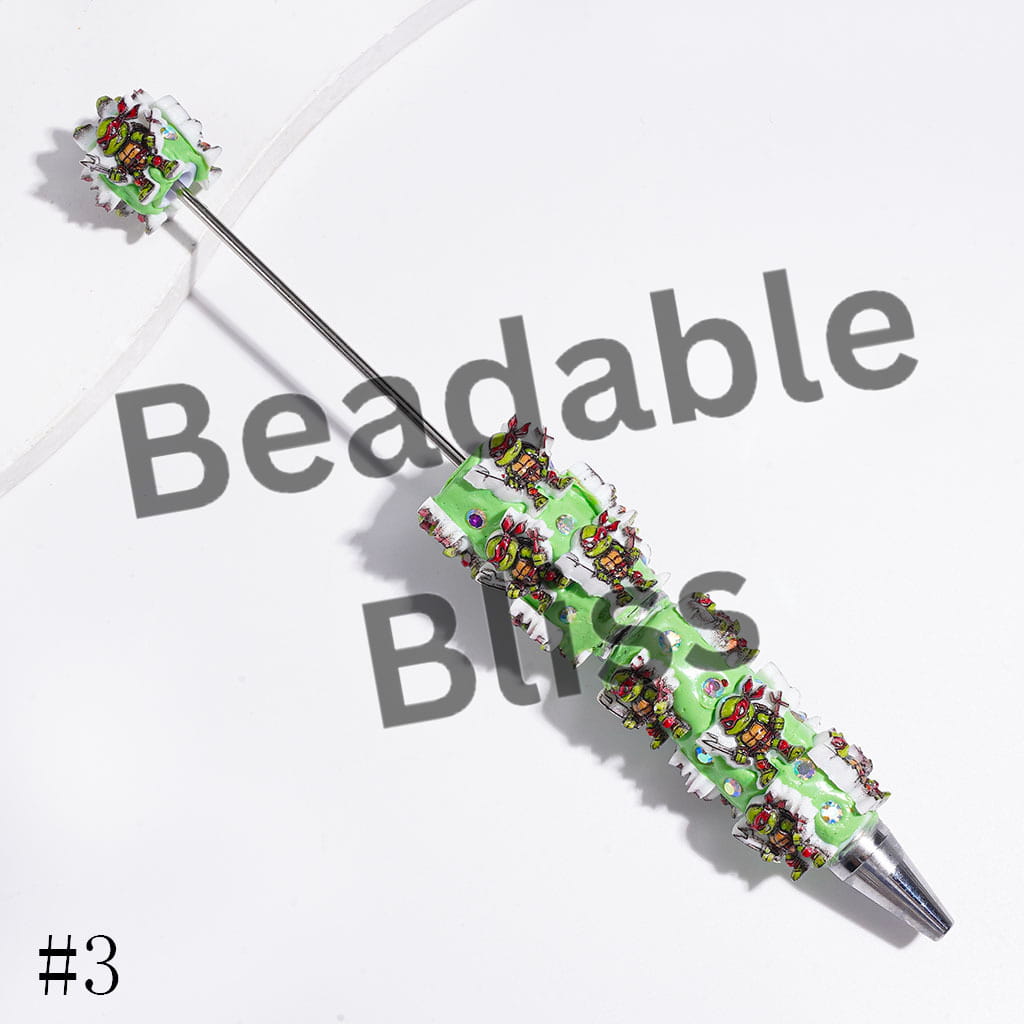 AB Rhinestones & Green Tortoise Character with Eye Mask & Knee Pads Beadable Clay Pens