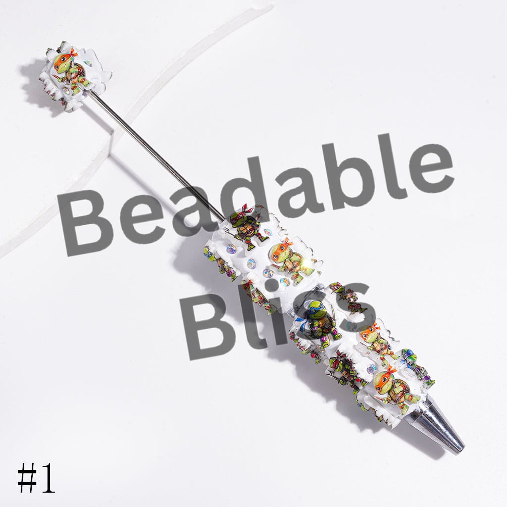 AB Rhinestones & Green Tortoise Character with Eye Mask & Knee Pads Beadable Clay Pens