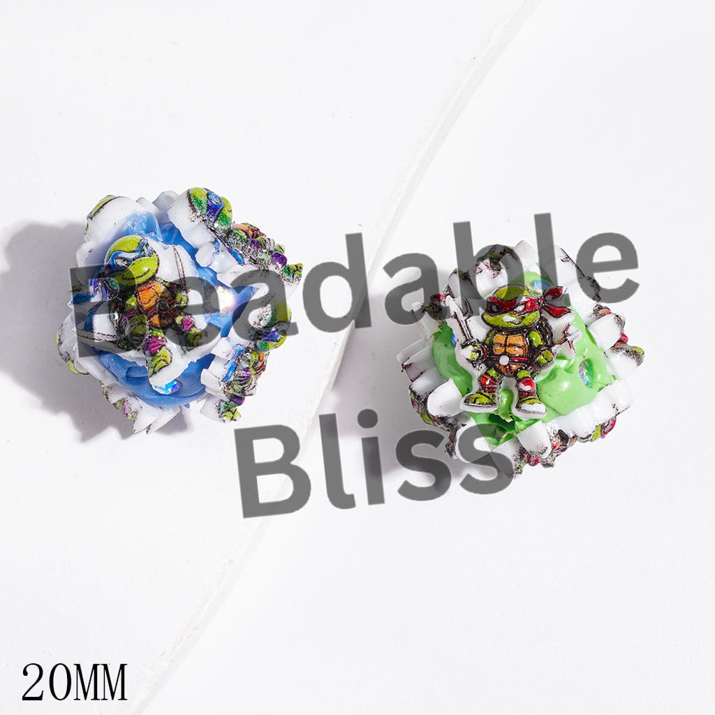 Green Tortoise Character with Eye Mask & Knee Pads Clay Beads, 20MM, Random Mix