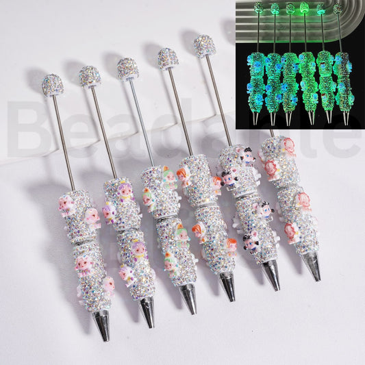 Luminous Beadable Clay Pens with AB Rhinestones Mini Cute Pop Mar Figures Charms