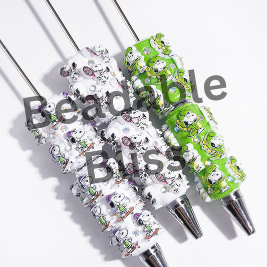Beadable Clay Pens with Various Sports Style Beagle Dog Character and AB Rhinestones