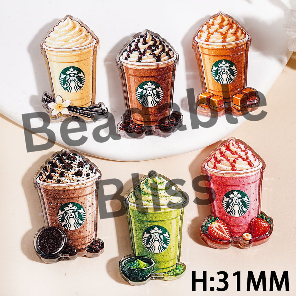Coffee Cup Series Acrylic Beads, Semi-Clear, Height 31MM Random Mix