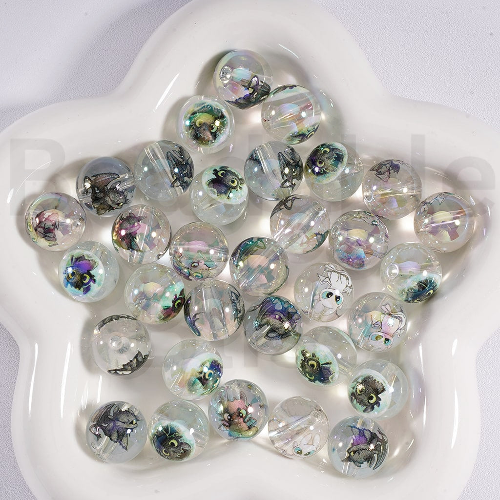Acrylic Beads UV Coating Cute Toothles How to Train Your Drago Prints Jelly & Clear & White Color 16MM