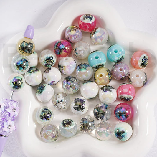 Acrylic Beads UV Coating Cute Toothles How to Train Your Drago Prints Jelly & Clear & White Color 16MM