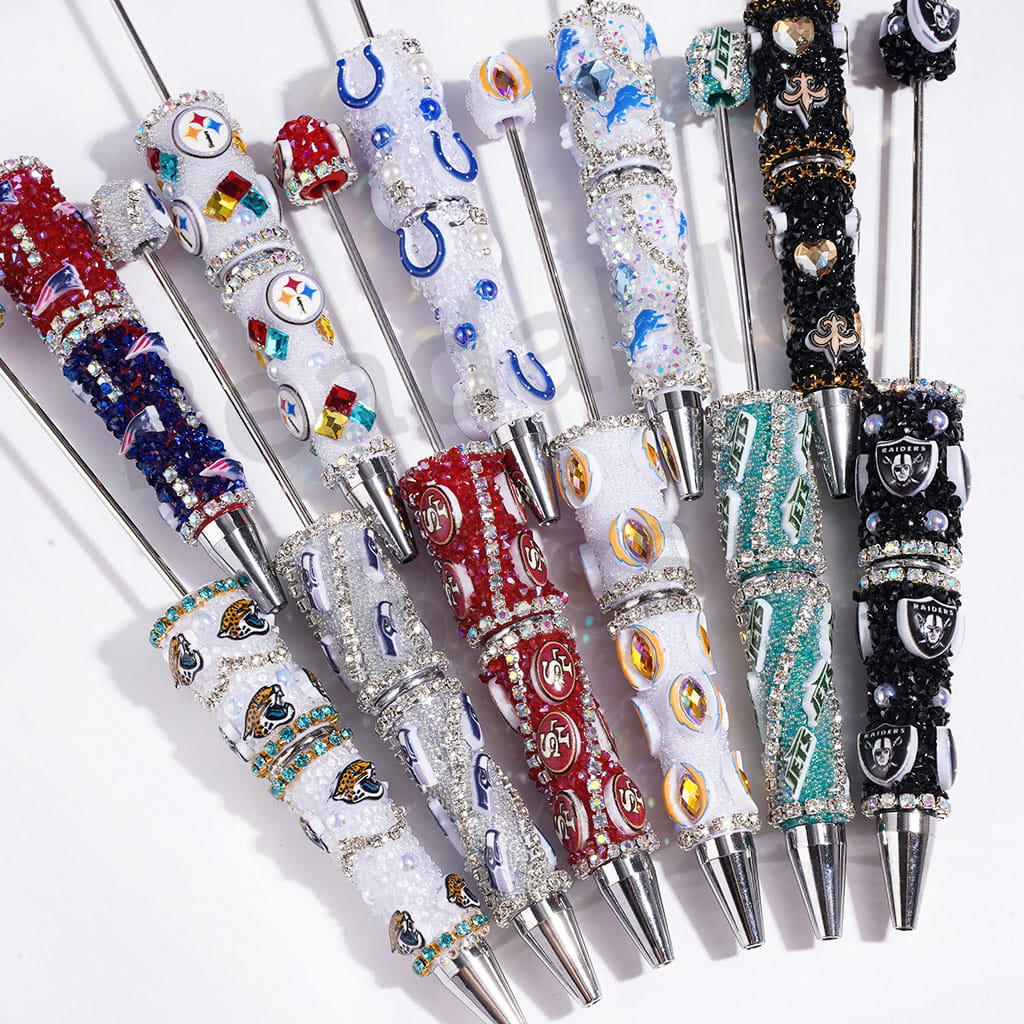 Beadable Pens with Mini Bubble Ball and Clear Rhinestone Chains, American Football Team Series (Update Other Style Later)