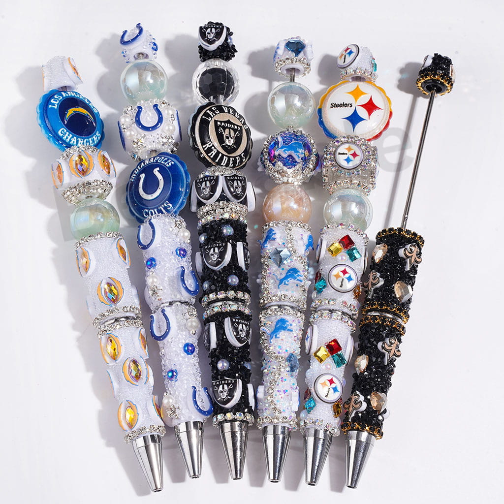 Beadable Pens with Mini Bubble Ball and Clear Rhinestone Chains, American Football Team Series (Update Other Style Later)
