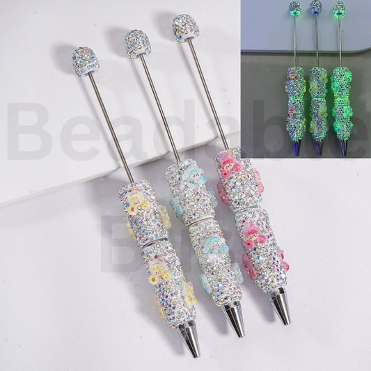 Beadable Clay Pen with AB Rhinestones Luminous Cute Little Girls