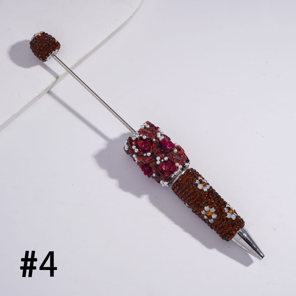 Beadable Clay Pens with Butterfly Rose Flower White Pearls and Shiny Rhinestones Covered the Entire Pen, Multi-Color