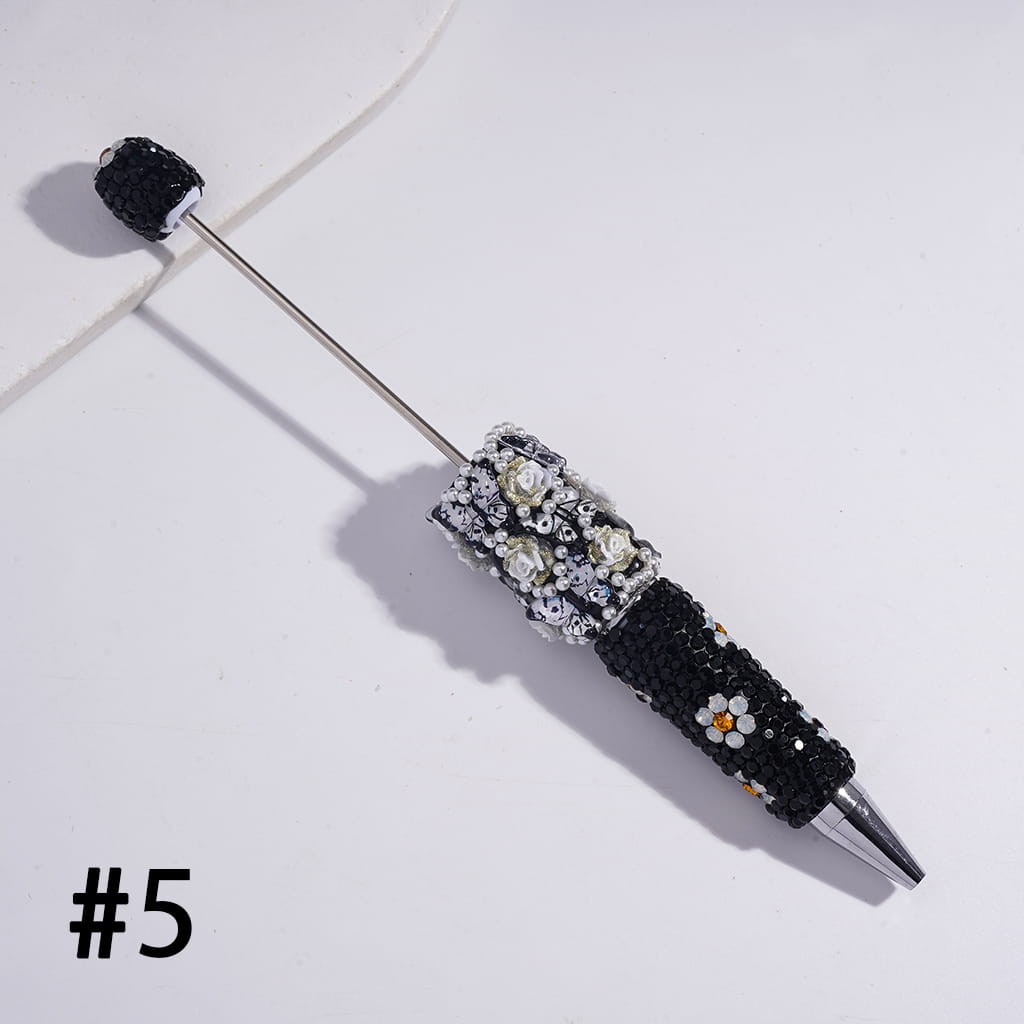 Beadable Clay Pens with Butterfly Rose Flower White Pearls and Shiny Rhinestones Covered the Entire Pen, Multi-Color