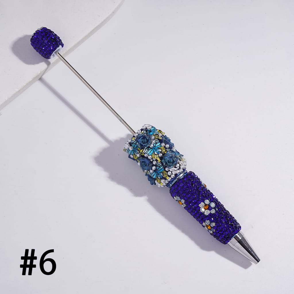 Beadable Clay Pens with Butterfly Rose Flower White Pearls and Shiny Rhinestones Covered the Entire Pen, Multi-Color