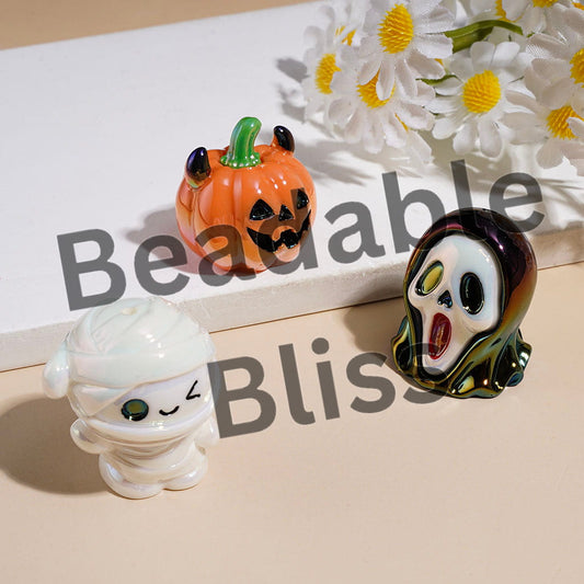UV Coating Acrylic Beads Halloween Horror Character Pumpkin House Mummy Tombstone, Random Mix