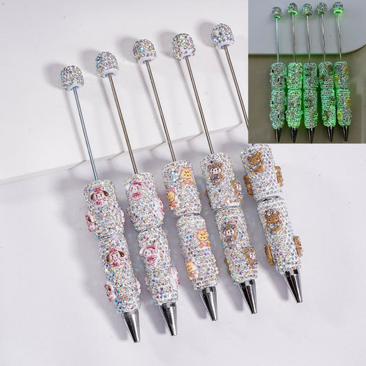 Beadable Clay Pen with AB Rhinestones Luminous  Cute Little Dolls