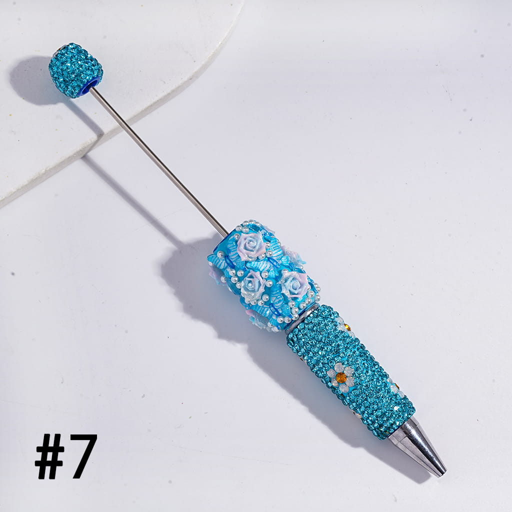 Beadable Clay Pens with Butterfly Rose Flower White Pearls and Shiny Rhinestones Covered the Entire Pen, Multi-Color