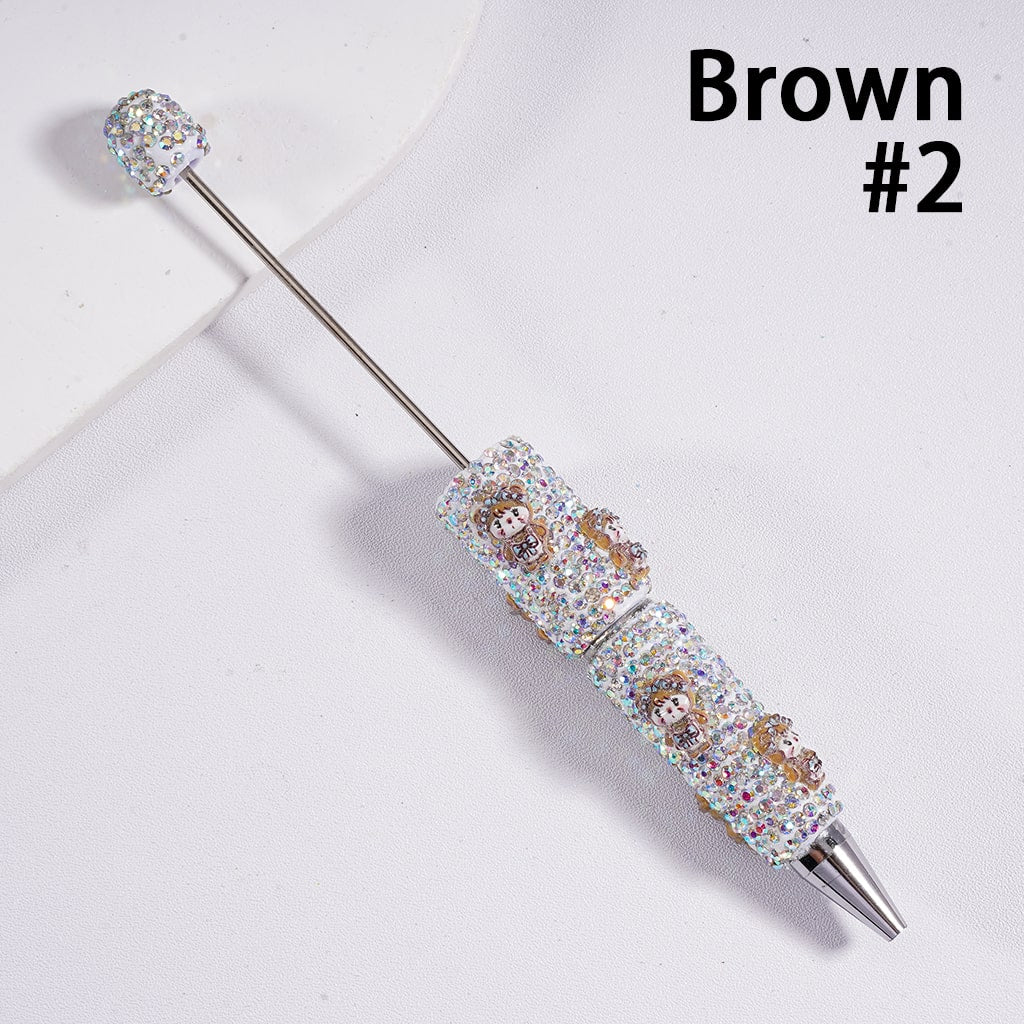 Beadable Clay Pen with AB Rhinestones Luminous  Cute Little Dolls