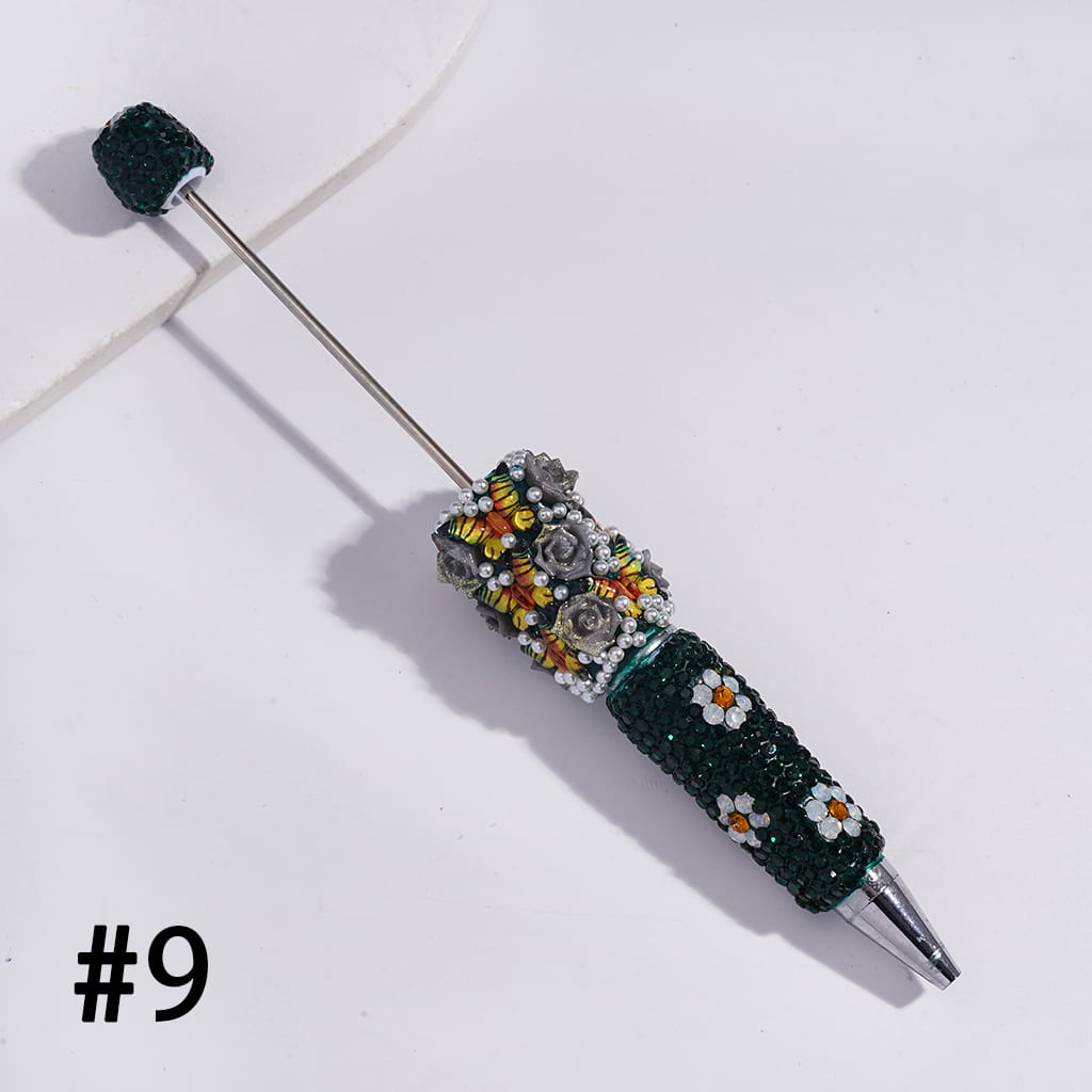 Beadable Clay Pens with Butterfly Rose Flower White Pearls and Shiny Rhinestones Covered the Entire Pen, Multi-Color