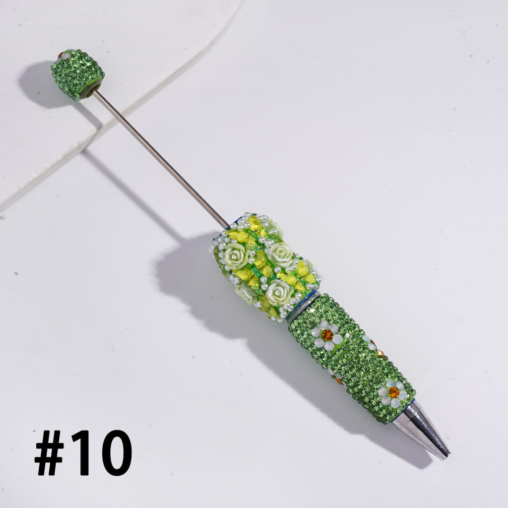 Beadable Clay Pens with Butterfly Rose Flower White Pearls and Shiny Rhinestones Covered the Entire Pen, Multi-Color