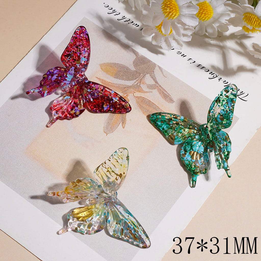 Acrylic Beads Semi-Clear Butterfly with Splash Ink Spots, 37*31MM Multi-Color Random Mix