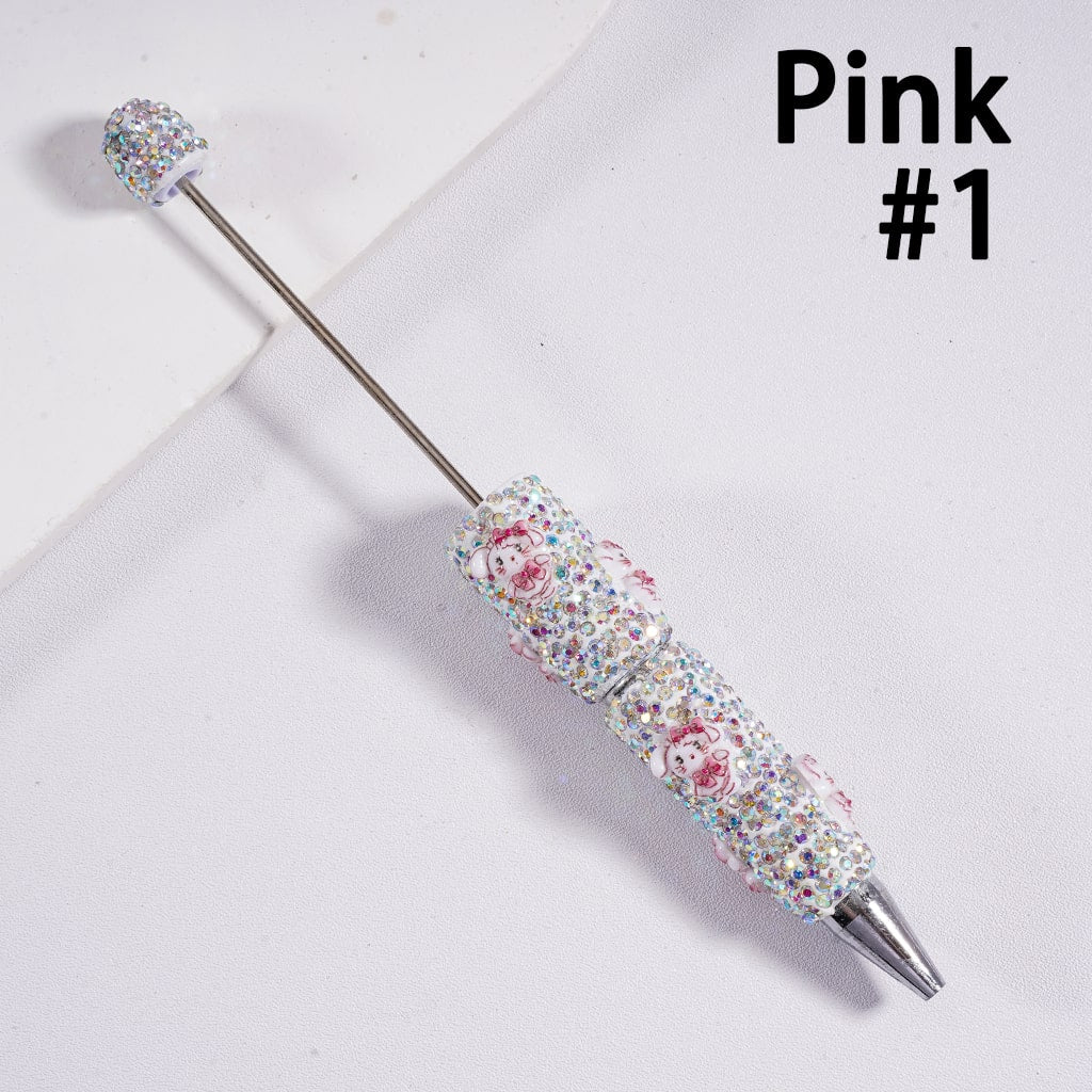 Beadable Clay Pen with AB Rhinestones Luminous  Cute Little Dolls