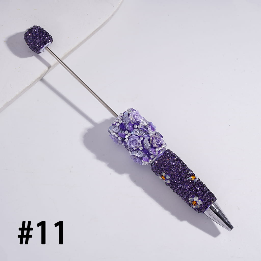 Beadable Clay Pens with Butterfly Rose Flower White Pearls and Shiny Rhinestones Covered the Entire Pen, Multi-Color