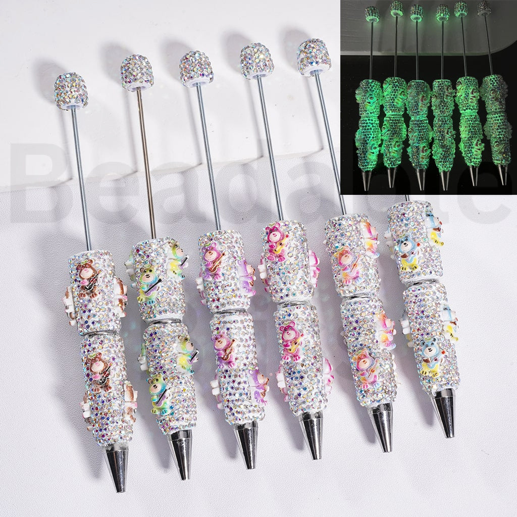 Beadable Clay Pen with AB Rhinestones Luminous Cute Lots Bear Toy Stor, Random Mix