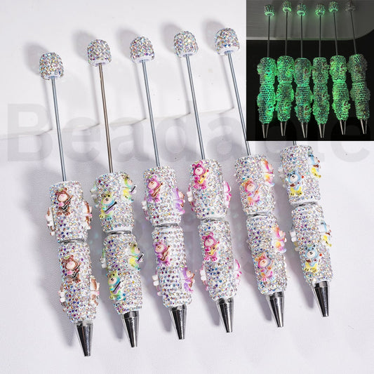 Beadable Clay Pen with AB Rhinestones Luminous Cute Lots Bear Toy Stor, Random Mix