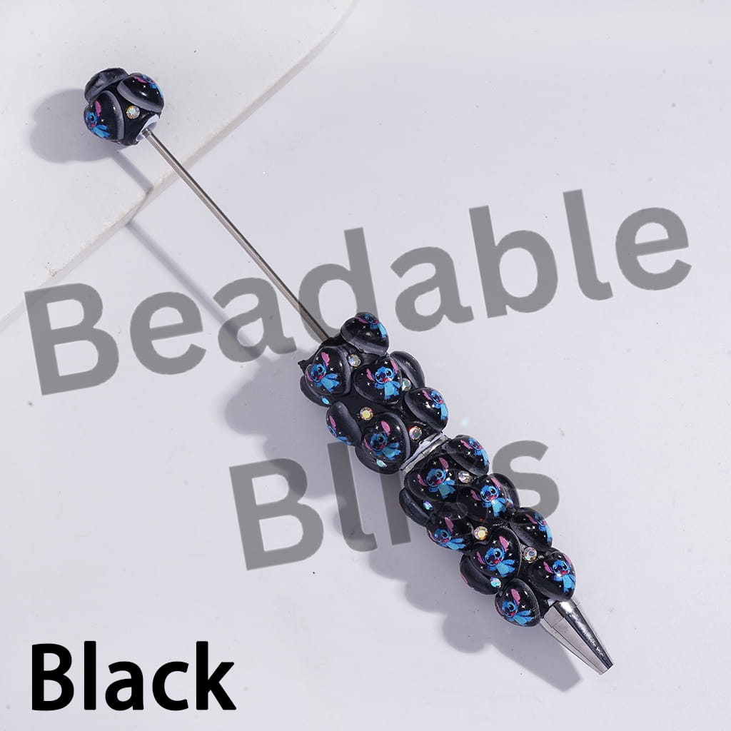 Beadable Clay Pens with Heart Blue Monster in Various Style and AB Rhinestones, Multi-Color