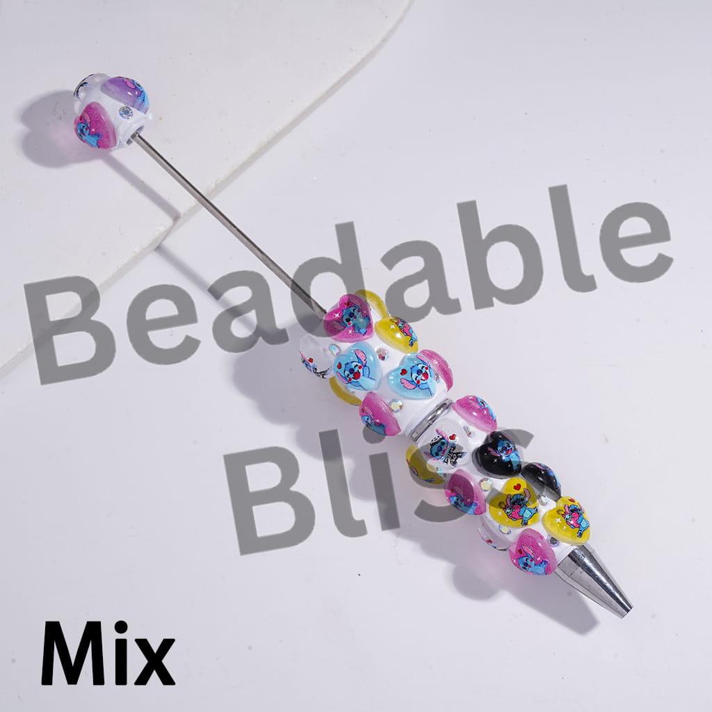 Beadable Clay Pens with Heart Blue Monster in Various Style and AB Rhinestones, Multi-Color