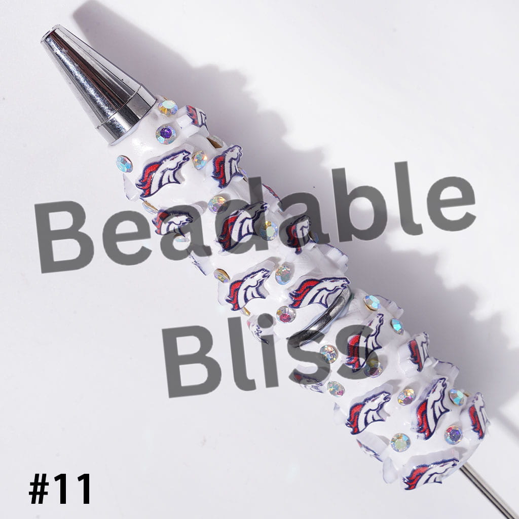 Beadable Clay Pens with American Football and NY Baseball Team, AB Rhinestones