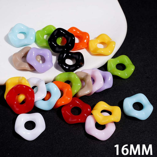 Acrylic Spacer Beads w Wavy Scalloped Hollow, 16MM, Random Mix Multi-Color