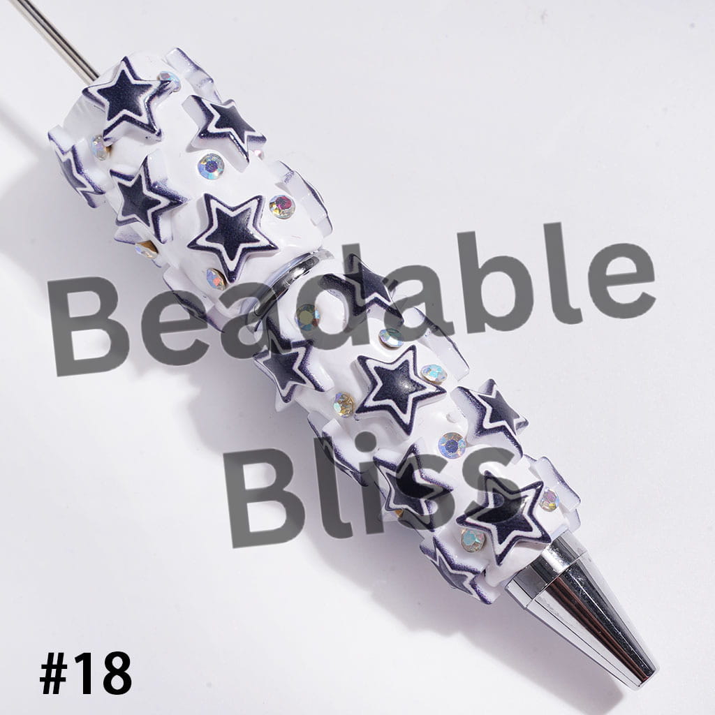 Beadable Clay Pens with American Football and NY Baseball Team, AB Rhinestones