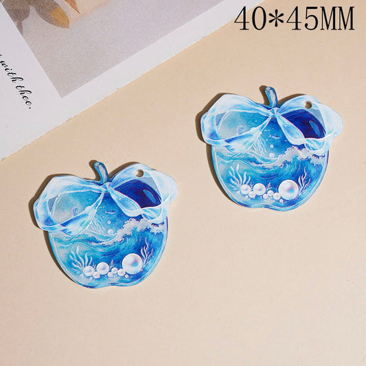 Acrylic Pendants Apple with Bow and Sea Creatures in Blue Series, 40*45MM