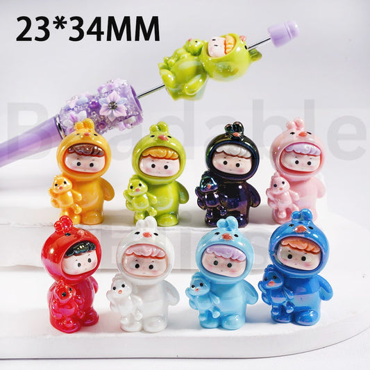 Acrylic Beads UV Coating Cute Baby Pop Mar Multi-Color 23*34MM, Random Mix