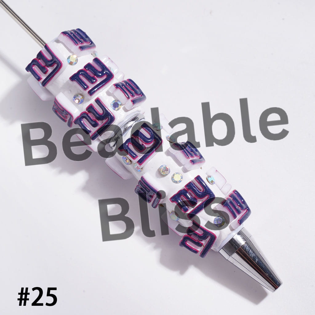 Beadable Clay Pens with American Football and NY Baseball Team, AB Rhinestones