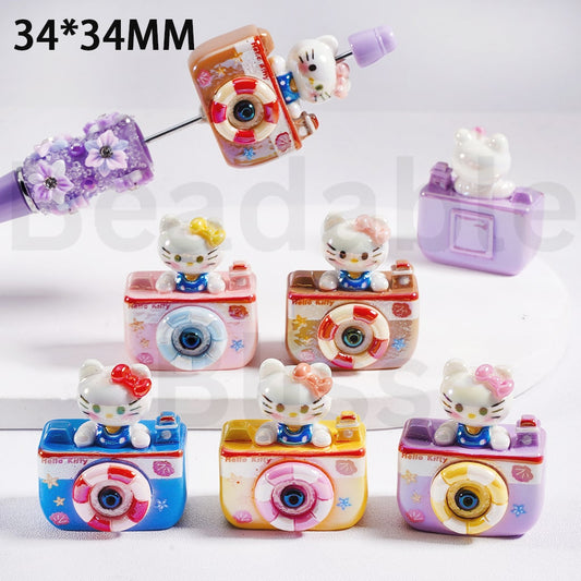 Acrylic Beads UV Coating Cute Hello Kitt Style Camera 34*34MM, Random Mix