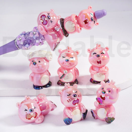 Acrylic Beads UV Coating Cute Pink Loop, Random Mix