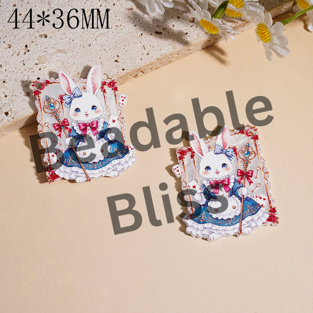 Magician Rabbit Holding Hand Staff and Poker Acrylic Pendants, 44*36MM