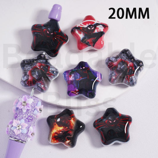 Acrylic Beads Five Pointed Star Shape Spider Ma Marve 20MM, Random Mix