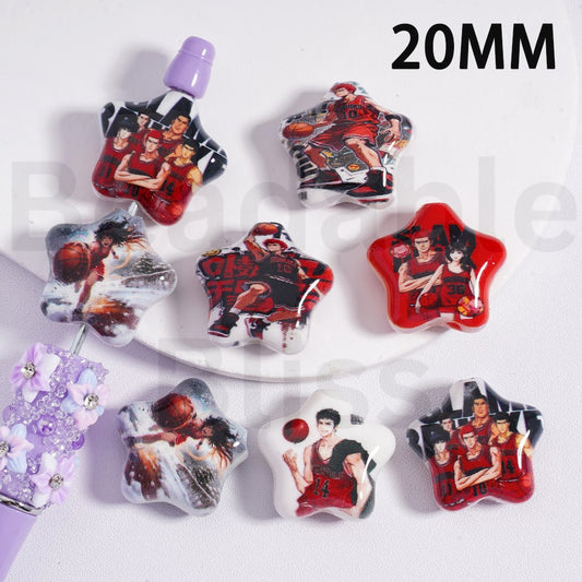 Acrylic Beads Five Pointed Star Shape Slam Dun Series Japan Anime 20MM, Random Mix