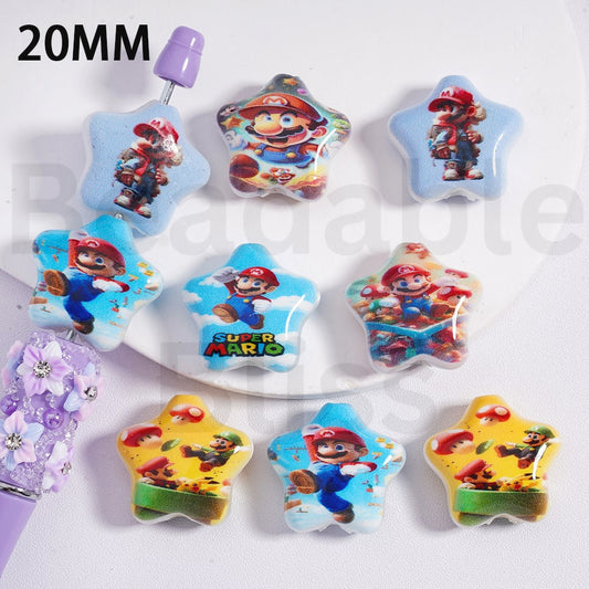 Acrylic Beads Five Pointed Star Shape Cute Super Mari 20MM，Random Mix