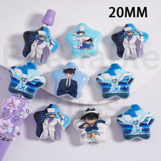 Acrylic Beads Five Pointed Star Shape Detective Cona Series Japan Anime 20MM, Random Mix