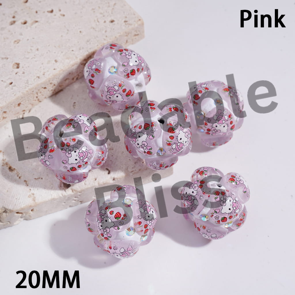 Clay Beads Hearts with Cute Cat Character in Various Style, AB Rhinestones, Multi-Color, 20MM