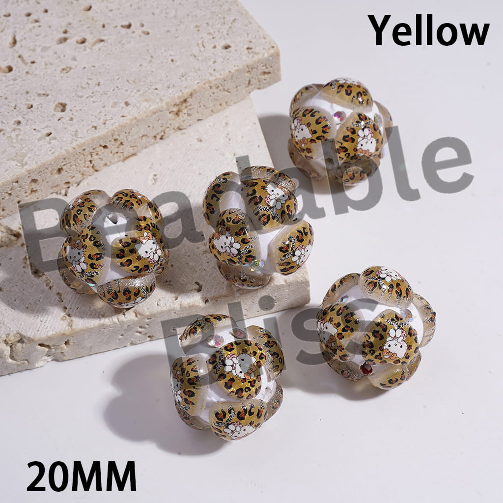 Clay Beads Hearts with Cute Cat Character in Various Style, AB Rhinestones, Multi-Color, 20MM